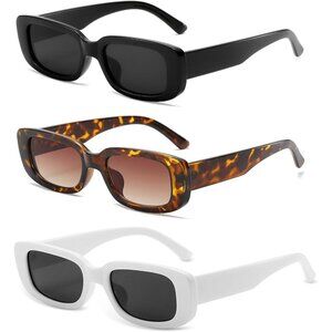 Trendy Rectangle Leopard White Sunglasses Women Men Retro Square Fashion Shades